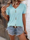 Eyelet V-Neck Petal Sleeve T-Shirt Women's T-Shirts - Tophatter Daily Deals