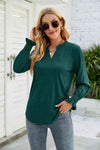 Heathered Flounce Sleeve Curved Hem Top Dark Green Blouses - Tophatter Daily Deals