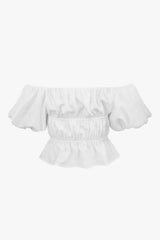 Square Neck Balloon Sleeve Cropped Blouse Blouses - Tophatter Daily Deals