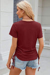 Eyelet Round Neck Short Sleeve T-Shirt Women's T-Shirts - Tophatter Daily Deals