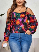 Plus Size Printed Cold Shoulder Long Sleeve Blouse Blouses - Tophatter Daily Deals