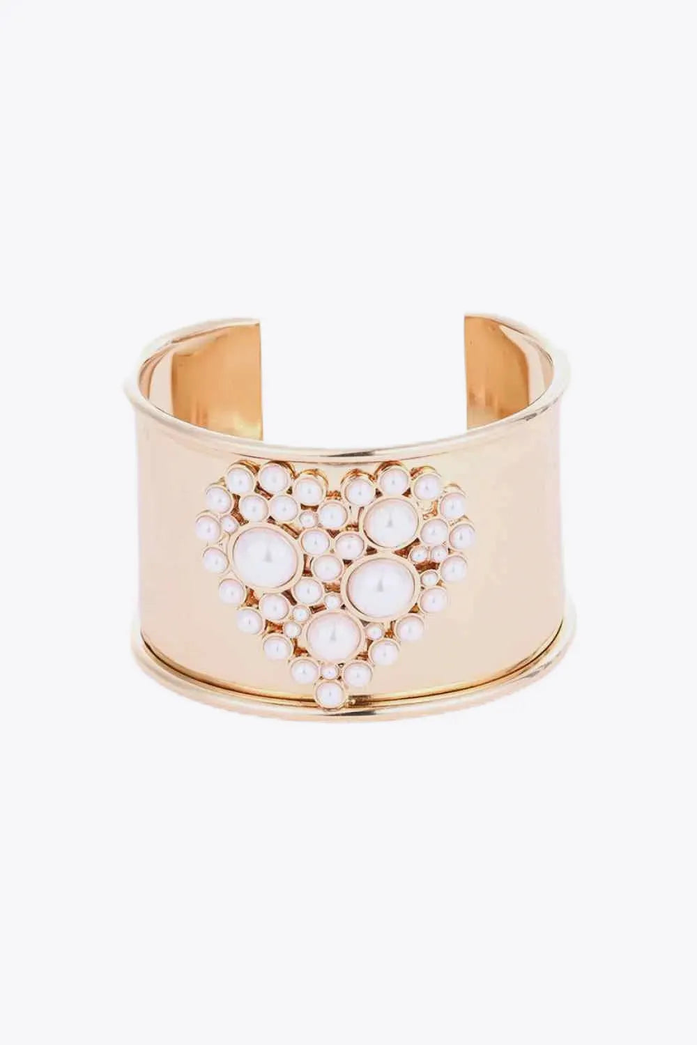 Heart Pearl Open Bracelet Gold One Size Bracelets - Tophatter Daily Deals
