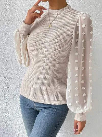 Swiss Dot Waffle-Knit Lantern Sleeve T-Shirt Women's T-Shirts - Tophatter Daily Deals