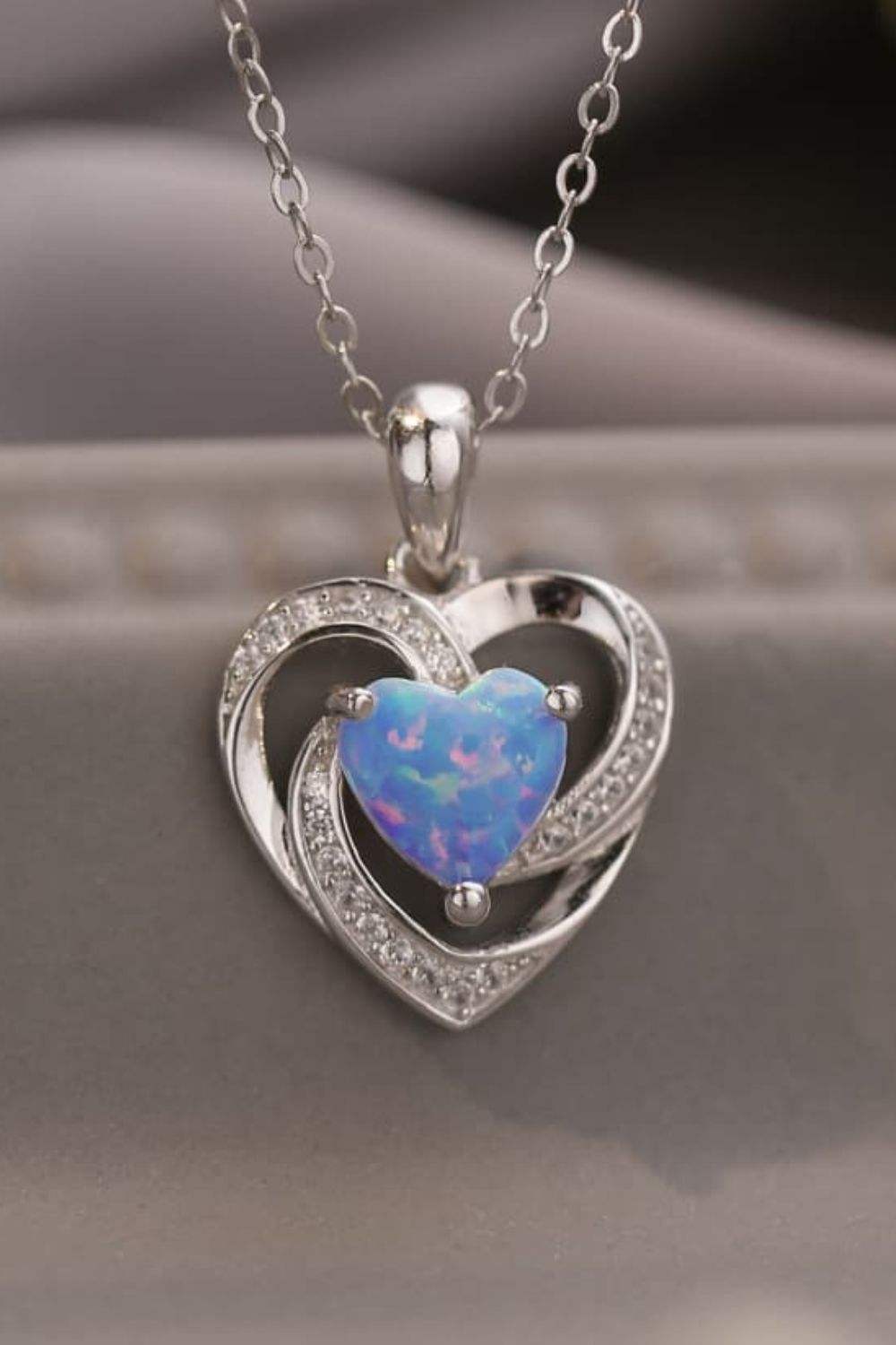 Opal Heart Pendant Necklace Opal - Tophatter Daily Deals