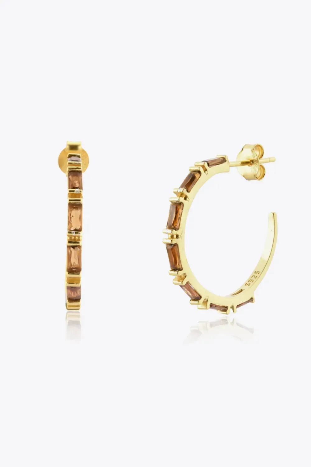 Zircon 925 Sterling Silver C-Hoop Earrings Caramel One Size Earrings - Tophatter Daily Deals