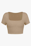 Square Neck Ribbed Crop Top Blouses - Tophatter Daily Deals