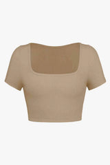 Square Neck Ribbed Crop Top Blouses - Tophatter Daily Deals