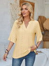 Eyelet Notched Half Sleeve T-Shirt Women's T-Shirts - Tophatter Daily Deals