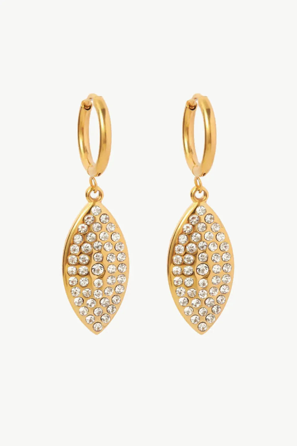 Inlaid Rhinestone Leaf Drop Earrings Gold One Size Earrings - Tophatter Daily Deals