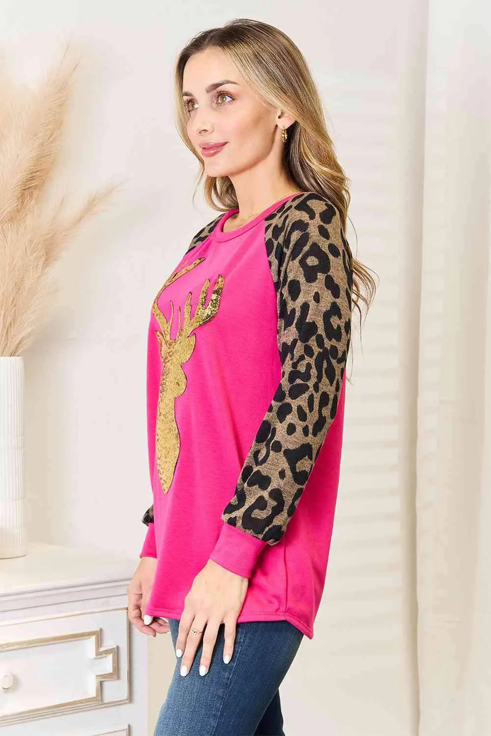 Heimish Full Size Animal Print Reindeer Top Blouses - Tophatter Daily Deals