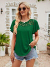 Lace Detail Round Neck Short Sleeve T-Shirt Green Women's T-Shirts - Tophatter Daily Deals