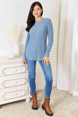 Double Take Round Neck Ribbed Long Sleeve T-Shirt Women's T-Shirts - Tophatter Daily Deals