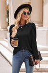 Round Neck Puff Sleeve Blouse Black Blouses - Tophatter Daily Deals