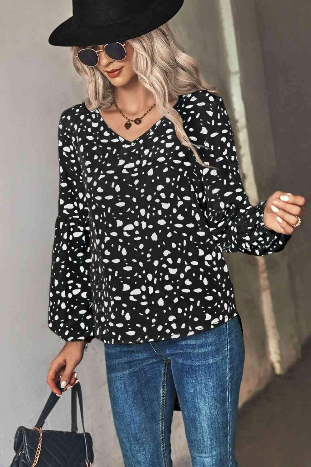 Animal Print V-Neck High-Low Blouse Blouses - Tophatter Daily Deals