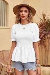 Swiss Dot Smocked Peplum Blouse White Blouses - Tophatter Daily Deals