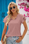 Eyelet Tie-Neck Flutter Sleeve Blouse Blouses - Tophatter Daily Deals