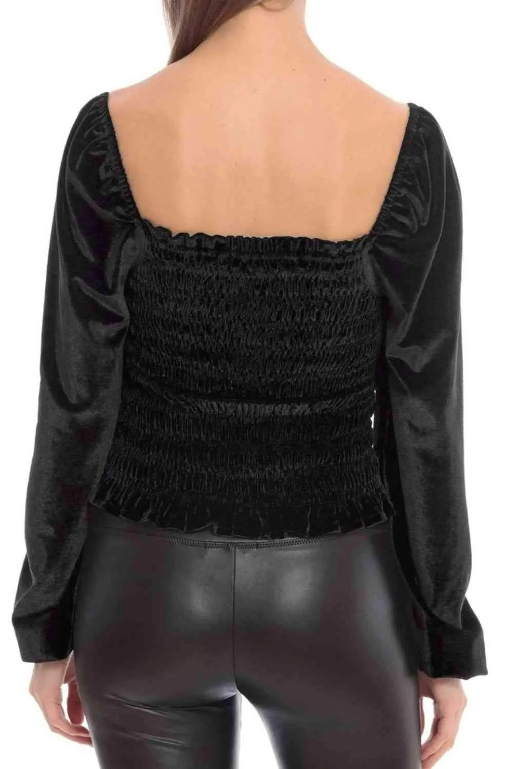 Double Take Smocked Square Neck Long Sleeve Blouse Blouses - Tophatter Daily Deals