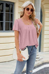 Eyelet Square Neck Short Sleeve T-Shirt Dusty Pink Women's T-Shirts - Tophatter Daily Deals