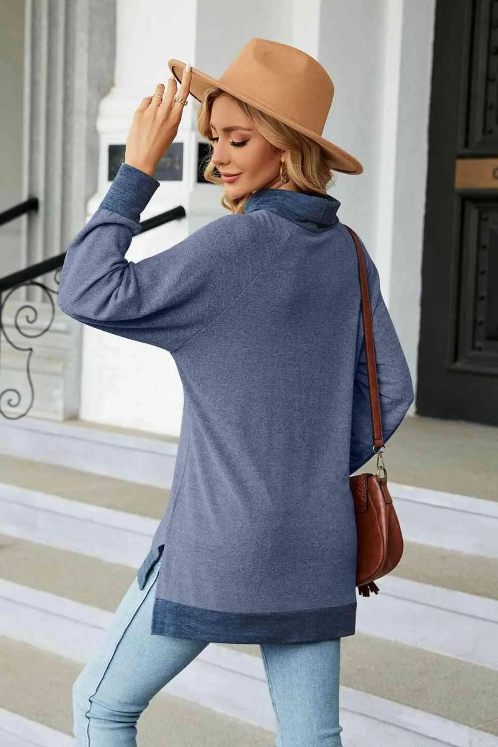 Turtle Neck Long Sleeve Slit Blouse Blouses - Tophatter Daily Deals