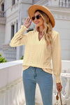 Notched Flounce Sleeve Eyelet Top Yellow Blouses - Tophatter Daily Deals