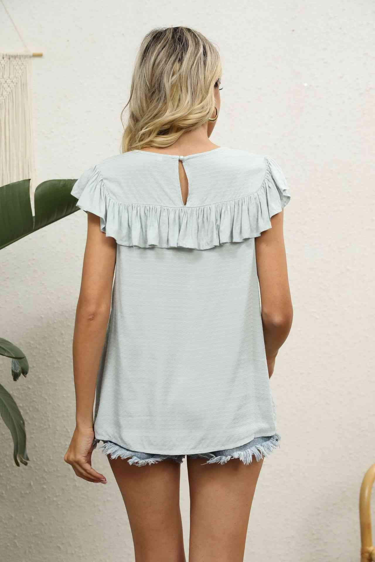 Spliced Lace Ruffled Blouse Blouses - Tophatter Daily Deals