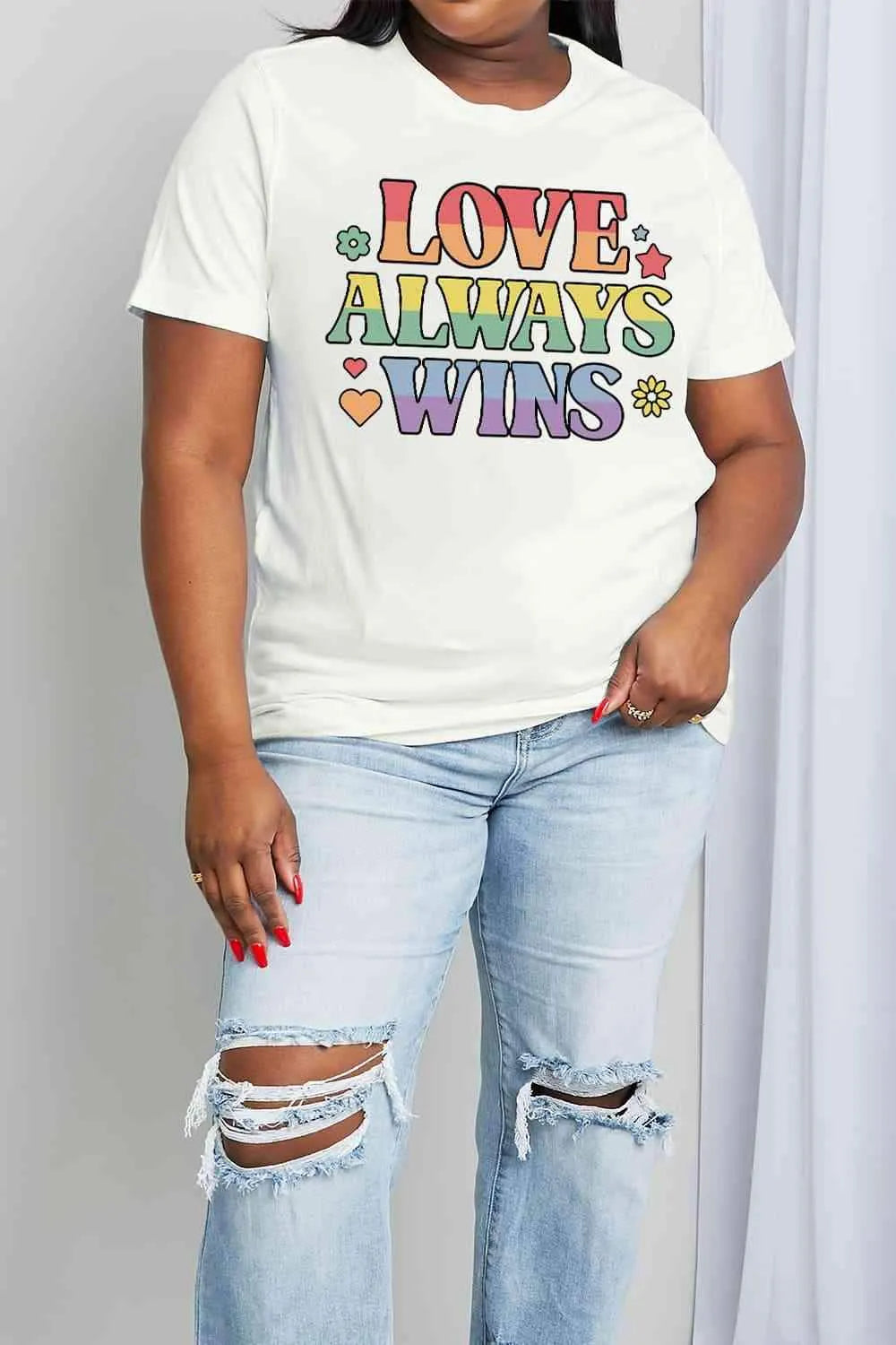 Simply Love Full Size LOVE ALWAYS WINS Graphic Cotton Tee Women's T-Shirts - Tophatter Daily Deals