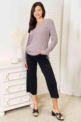 Double Take Drawstring Ribbed Long Sleeve T-Shirt Women's T-Shirts - Tophatter Daily Deals