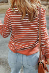 Striped Long Sleeve Round Neck Top Blouses - Tophatter Daily Deals