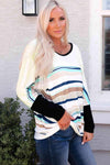 Striped Round Neck Long Sleeve Top Women's T-Shirts - Tophatter Daily Deals