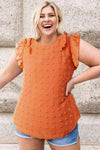 Plus Size Swiss Dot Ruffled Round Neck Blouse Orange Blouses - Tophatter Daily Deals