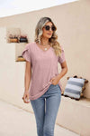 Eyelet Petal Sleeve V-Neck Knit Top Dusty Pink Blouses - Tophatter Daily Deals