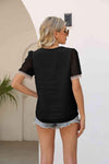Contrast V-Neck Swiss Dot Top Blouses - Tophatter Daily Deals