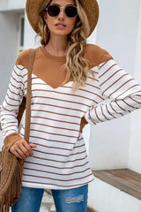Striped Round Neck Long Sleeve T-Shirt Women's T-Shirts - Tophatter Daily Deals