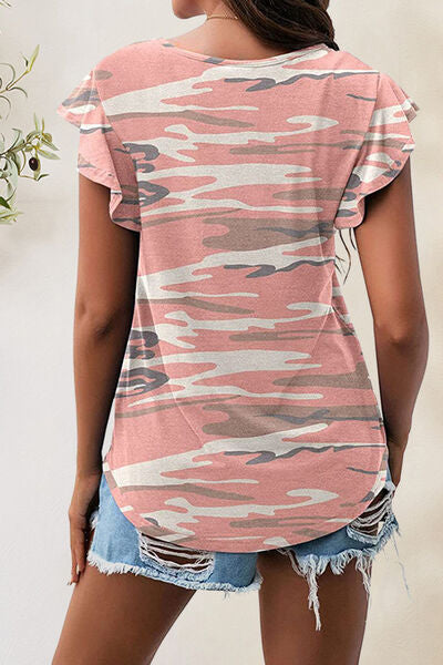 Printed Round Neck Short Sleeve T-Shirt Women's T-Shirts - Tophatter Daily Deals