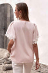 Lace Trim Flutter Sleeve Blouse Blouses - Tophatter Daily Deals