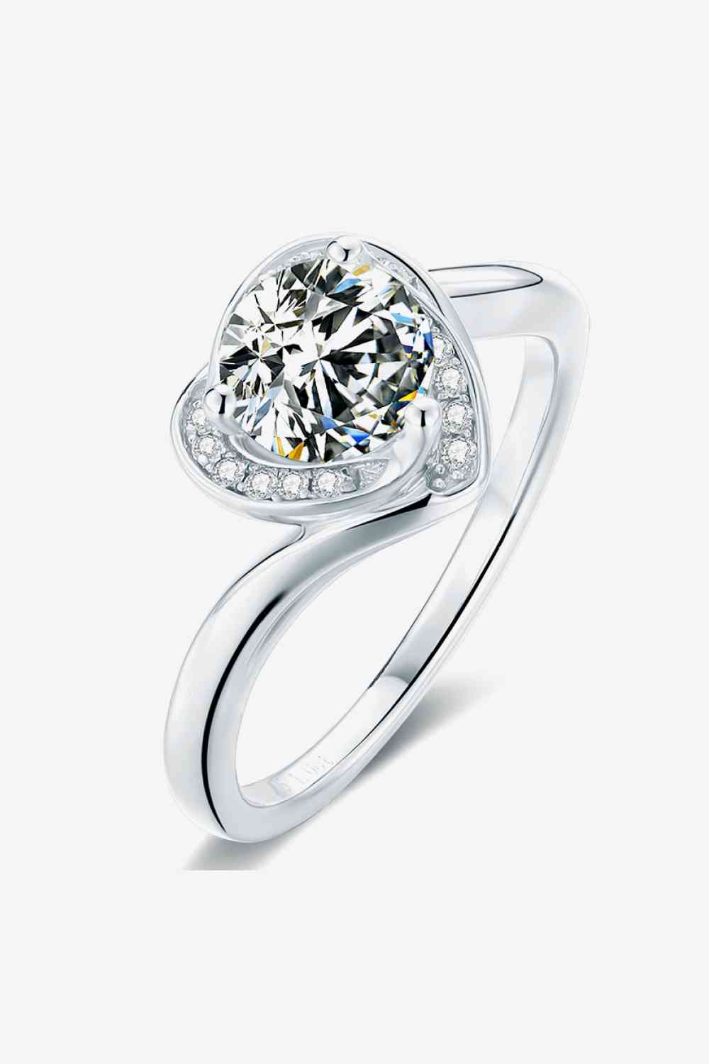 1 Carat Moissanite Heart Ring Silver Moissanite - Tophatter Daily Deals