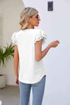 Smocked Flutter Sleeve V-Neck Top Blouses - Tophatter Daily Deals