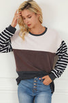 Striped Color Block Dropped Shoulder T-Shirt Women's T-Shirts - Tophatter Daily Deals