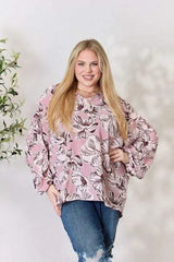 Heimish Full Size Floral V-Neck Balloon Sleeve Blouse Blouses - Tophatter Daily Deals