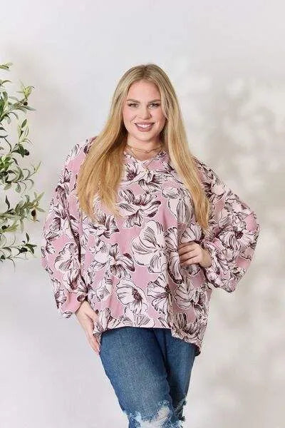 Heimish Full Size Floral V-Neck Balloon Sleeve Blouse Blouses - Tophatter Daily Deals