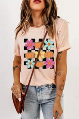 Graphic Round Neck Short Sleeve T-Shirt Blush Pink Women's T-Shirts - Tophatter Daily Deals