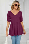 V-Neck Babydoll Top Magenta Women's T-Shirts - Tophatter Daily Deals