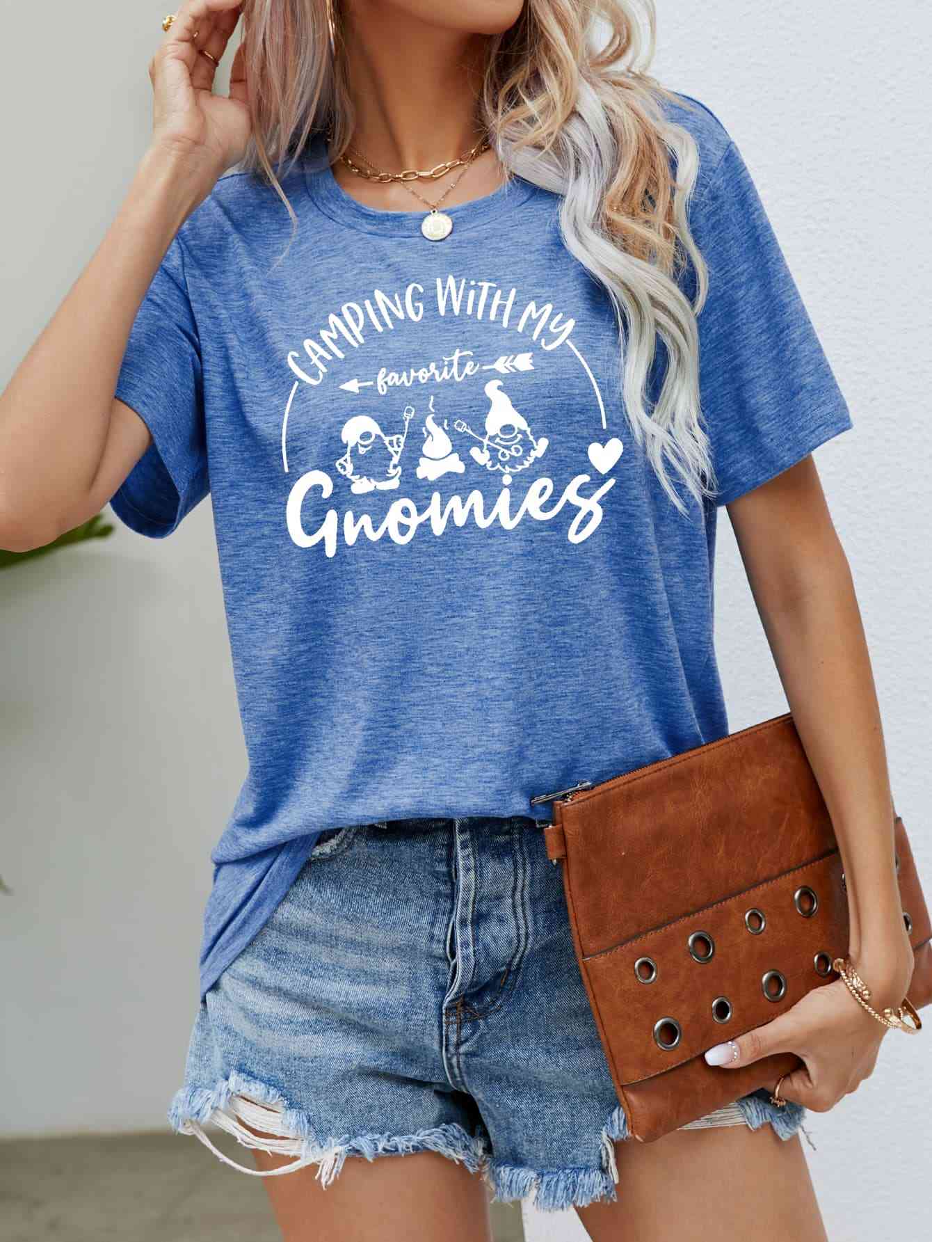 CAMPING WITH MY FAVORITE GNOMIES Graphic Tee Cobalt Blue Women's T-Shirts - Tophatter Daily Deals