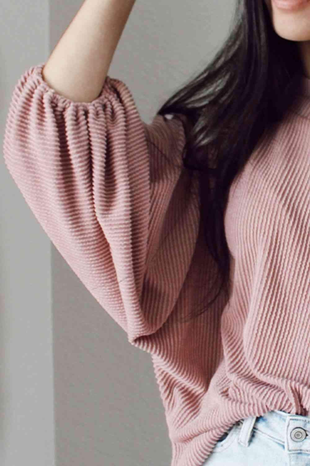 Ribbed Long Sleeve Knit Top Blouses - Tophatter Daily Deals