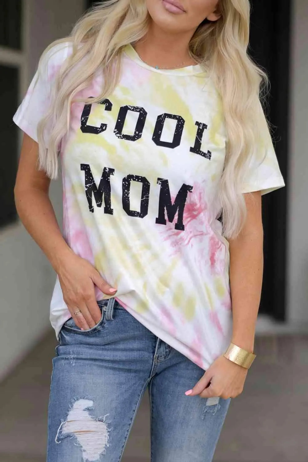 Tie-Dye COOL MOM Tee Shirt Pink Yellow Women's T-Shirts - Tophatter Daily Deals