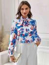 Floral Tie Neck Long Sleeve Blouse Blouses - Tophatter Daily Deals