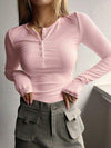 Half Button Long Sleeve T-Shirt Blush Pink Women's T-Shirts - Tophatter Daily Deals