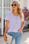 Eyelet Quarter Button Short Sleeve T-Shirt Women's T-Shirts - Tophatter Daily Deals