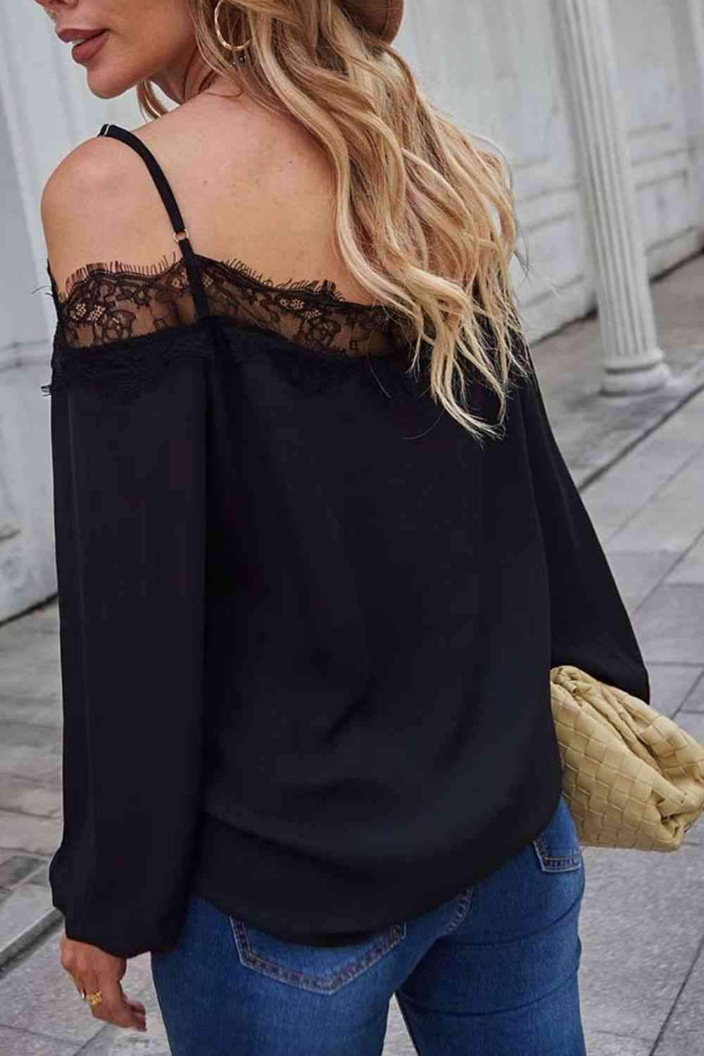 Lace Trim Balloon Sleeve Blouse Blouses - Tophatter Daily Deals