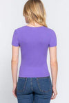 ACTIVE BASIC V-Neck Ribbed Short Sleeve Knit T-Shirt Women's T-Shirts - Tophatter Daily Deals